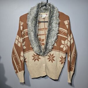 Flying‎ Tomato Angora Blend Brown Sweater- Removable Fur Collar Sz Small
